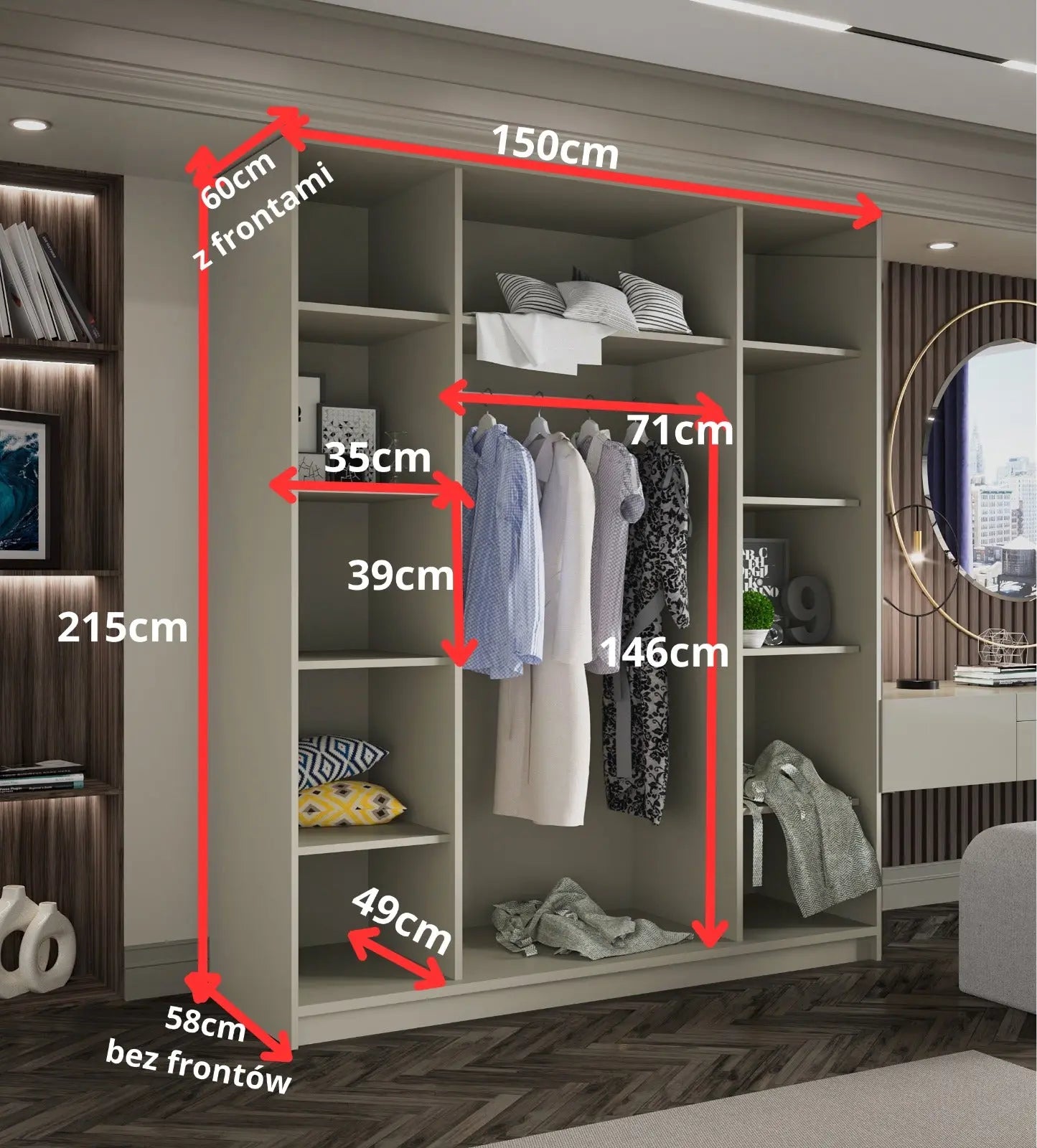 Szafa Uchylna Kaszmir 150cm SOFT Garderoba Milo Furniture