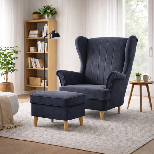 Fotel Uszak NIKO 2 HR40 Premium | Duży Wybór Tkanin | Podnóżek