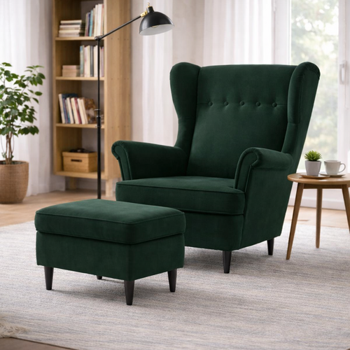 Fotel Uszak NIKO 3 HR40 Premium | Duży Wybór Tkanin | Podnóżek