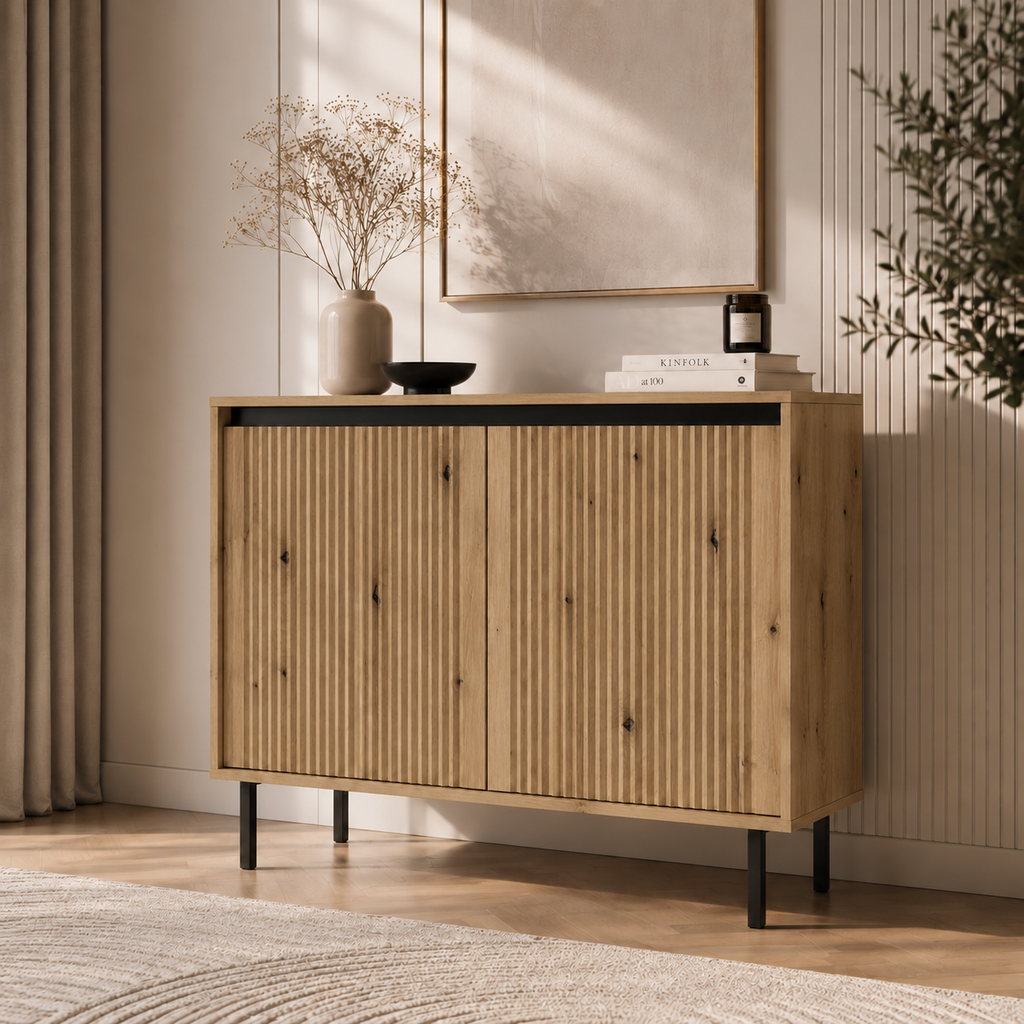 Komoda Dwudrzwiowa OSAKA 100cm Dąb Evoke – Ryflowane Fronty