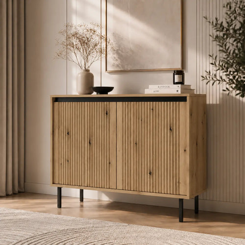 Komoda Dwudrzwiowa OSAKA 100cm Dąb Evoke – Ryflowane Fronty Milo Furniture