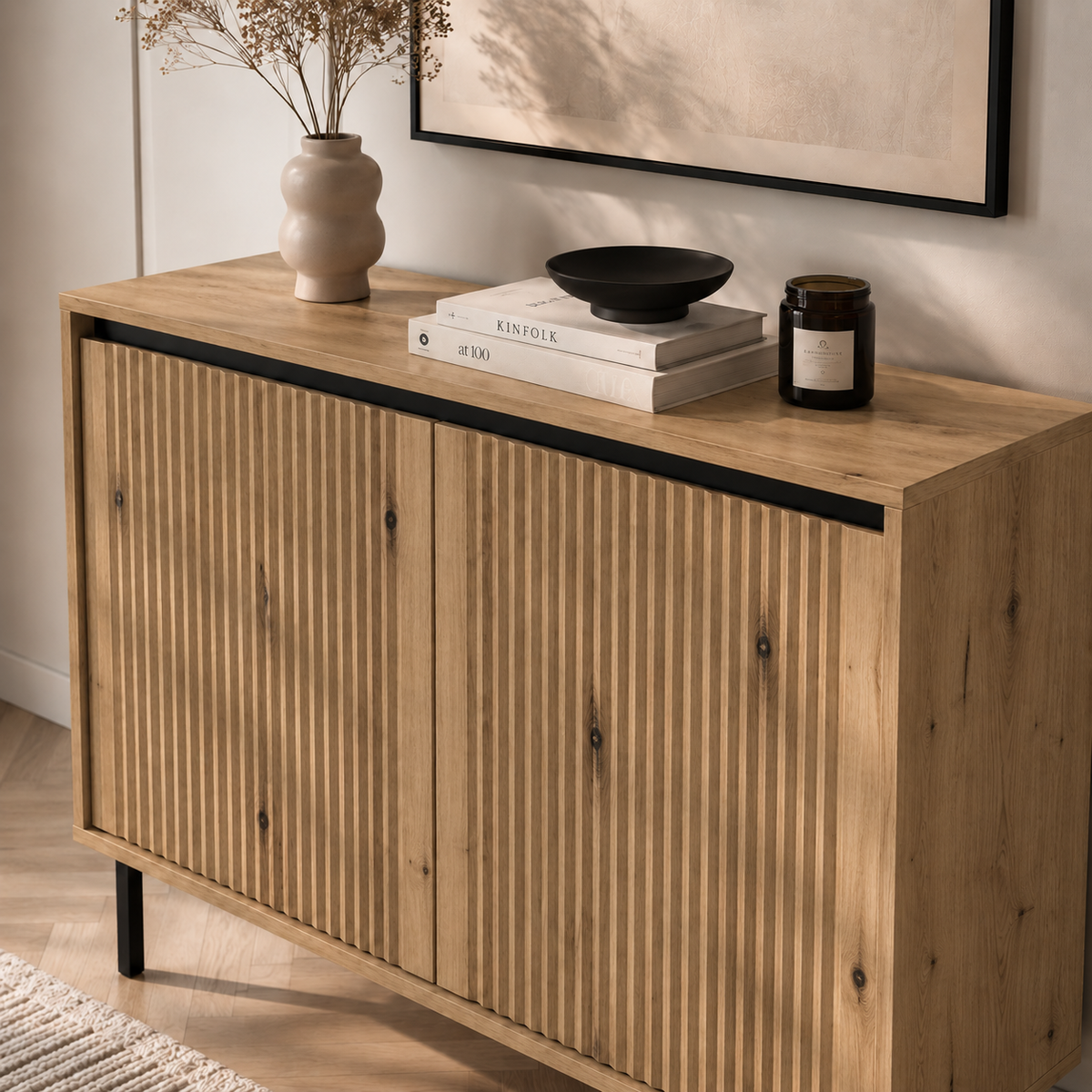 Komoda Dwudrzwiowa OSAKA 100cm Dąb Evoke – Ryflowane Fronty