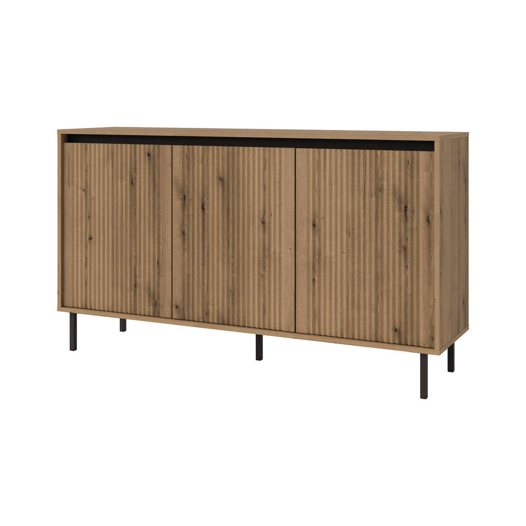 Komoda Trzydrzwiowa OSAKA 150cm Dąb Evoke – Ryflowane Fronty