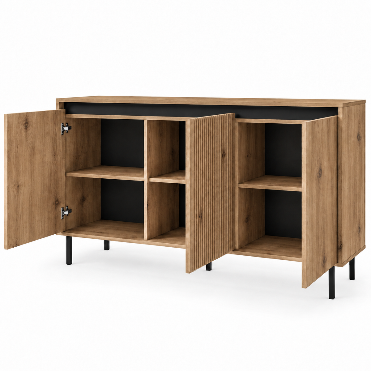Komoda Trzydrzwiowa OSAKA 150cm Dąb Evoke – Ryflowane Fronty