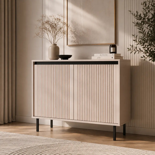 Komoda Dwudrzwiowa OSAKA 100cm Beż Piaskowy – Ryflowane Fronty Milo Furniture