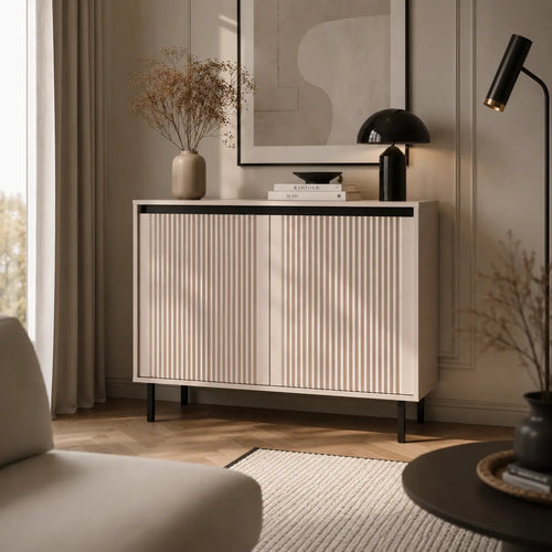 Komoda Dwudrzwiowa OSAKA 100cm Beż Piaskowy – Ryflowane Fronty Milo Furniture