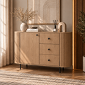 Komoda OVALIO 123cm Dąb Cremona – Ryflowana z Czarnymi Detalami