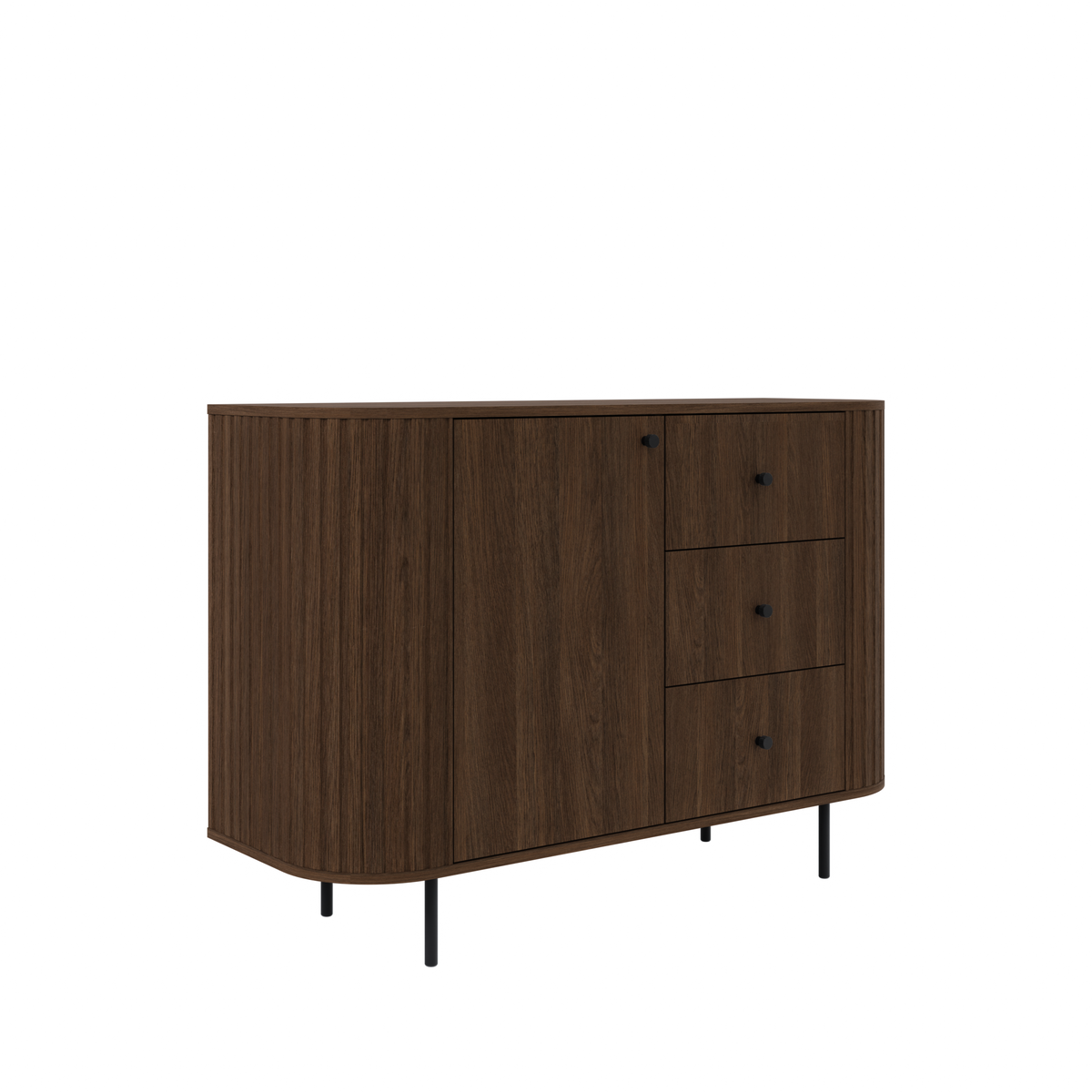 Komoda OVALIO 123cm Dąb Dunin – Ryflowana z Czarnymi Detalami