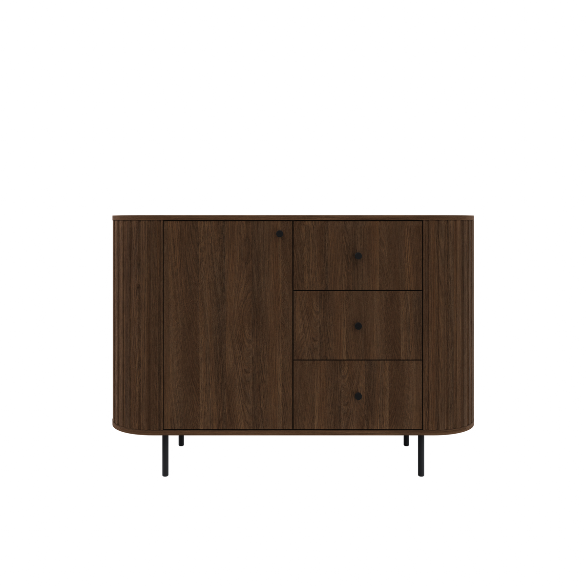 Komoda OVALIO 123cm Dąb Dunin – Ryflowana z Czarnymi Detalami