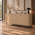Komoda OVALIO 165cm Dąb Cremona – Ryflowana z Czarnymi Detalami