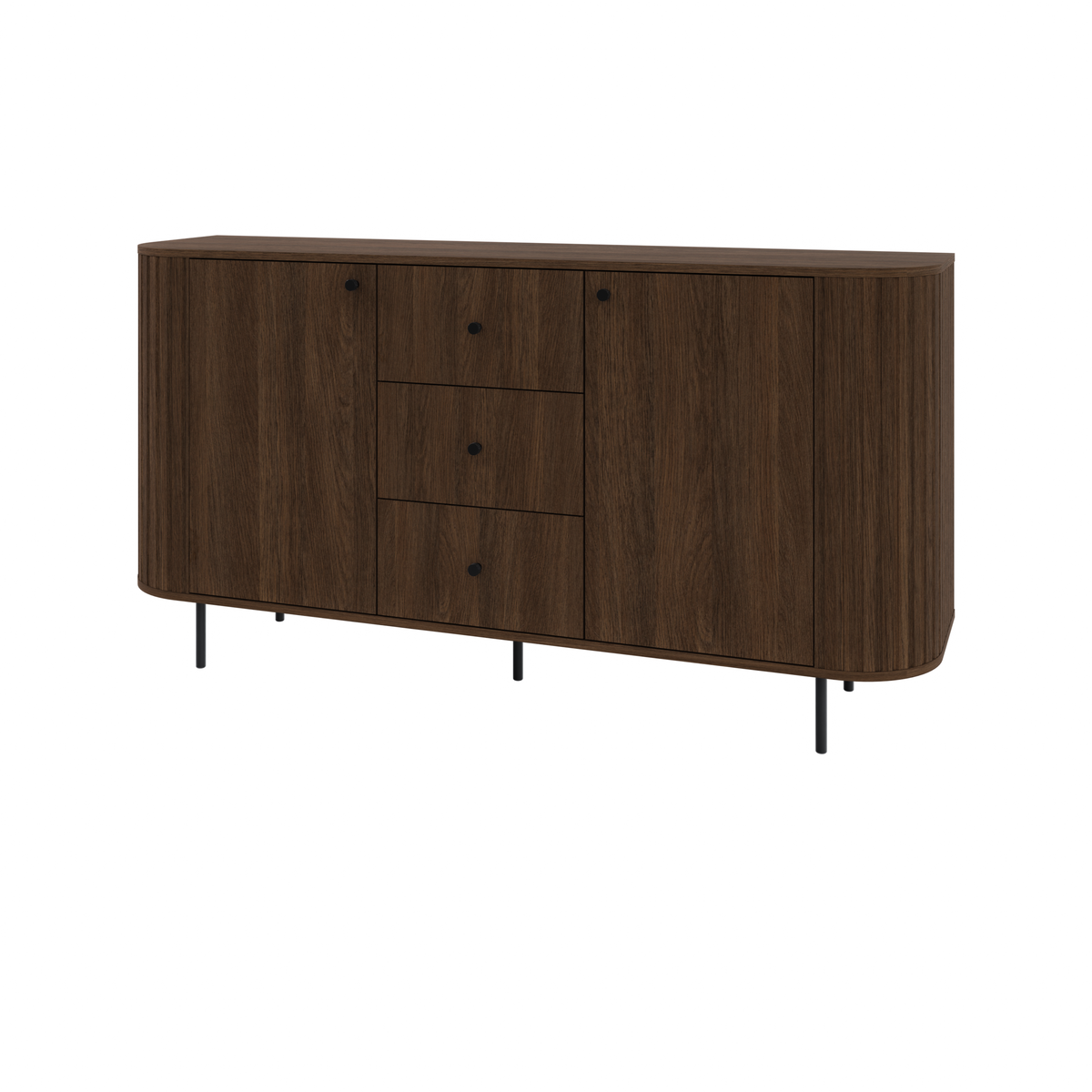Komoda OVALIO 165cm Dąb Dunin – Ryflowana z Czarnymi Detalami