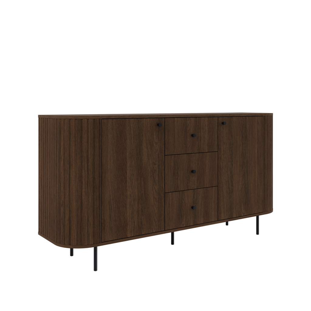 Komoda OVALIO 165cm Dąb Dunin – Ryflowana z Czarnymi Detalami