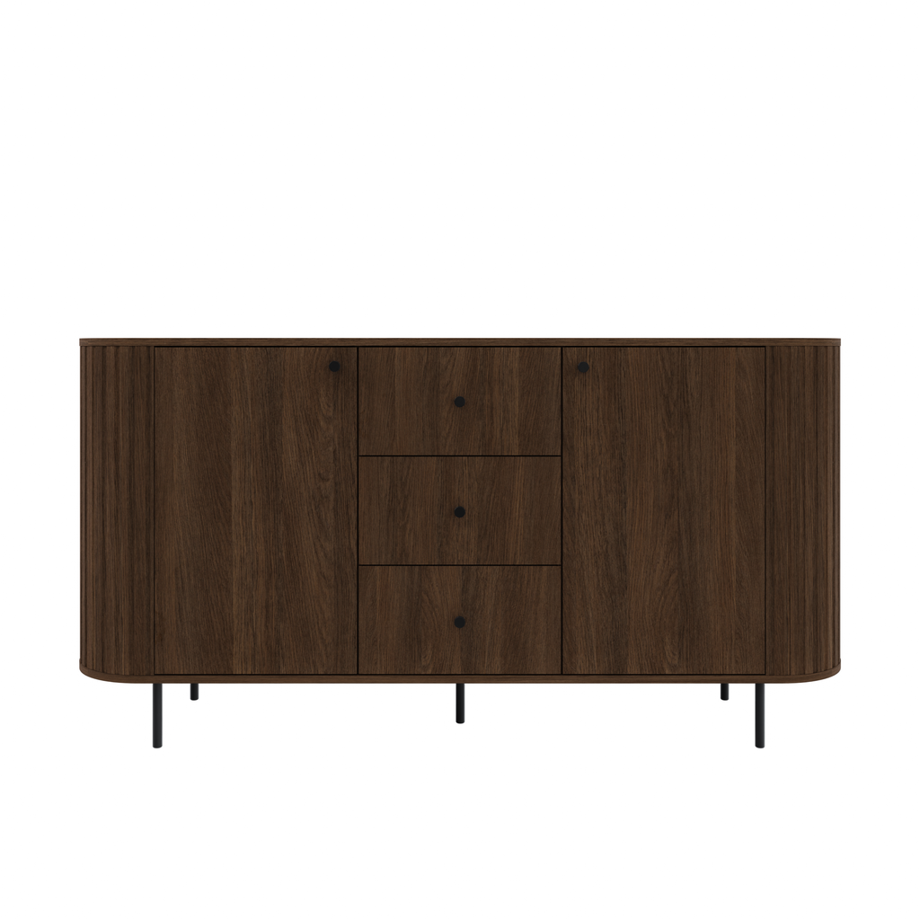 Komoda OVALIO 165cm Dąb Dunin – Ryflowana z Czarnymi Detalami