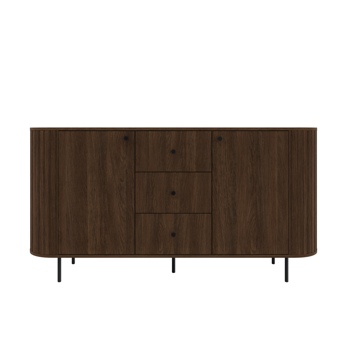 Komoda OVALIO 165cm Dąb Dunin – Ryflowana z Czarnymi Detalami