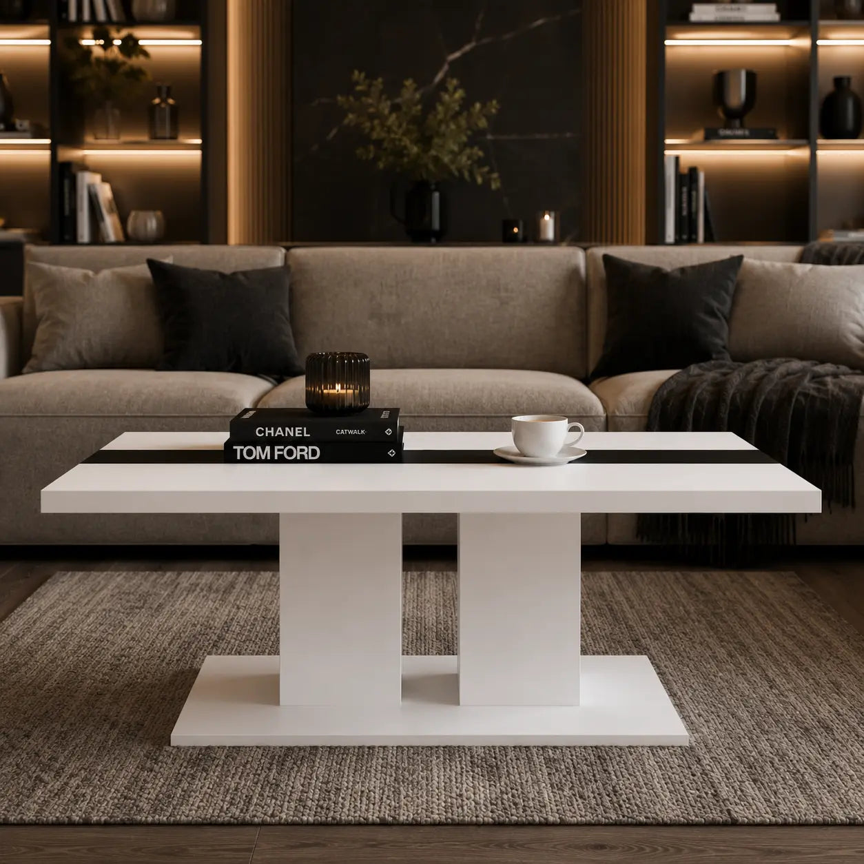 Ława Boston 110x60 cm Biała z Czarnym Akcentem Nowoczesna Ława do Salonu Milo Furniture