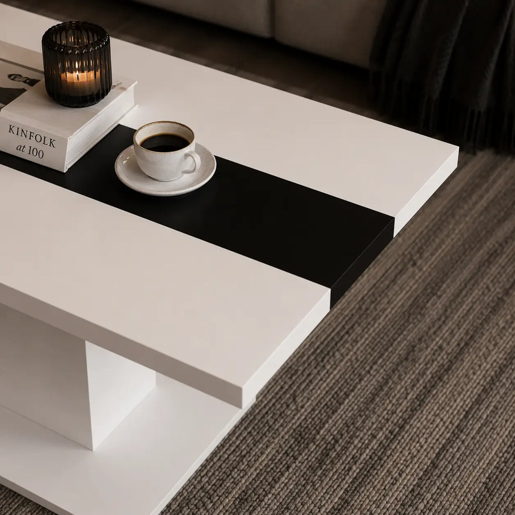 Ława Boston 110x60 cm Biała z Czarnym Akcentem Nowoczesna Ława do Salonu Milo Furniture