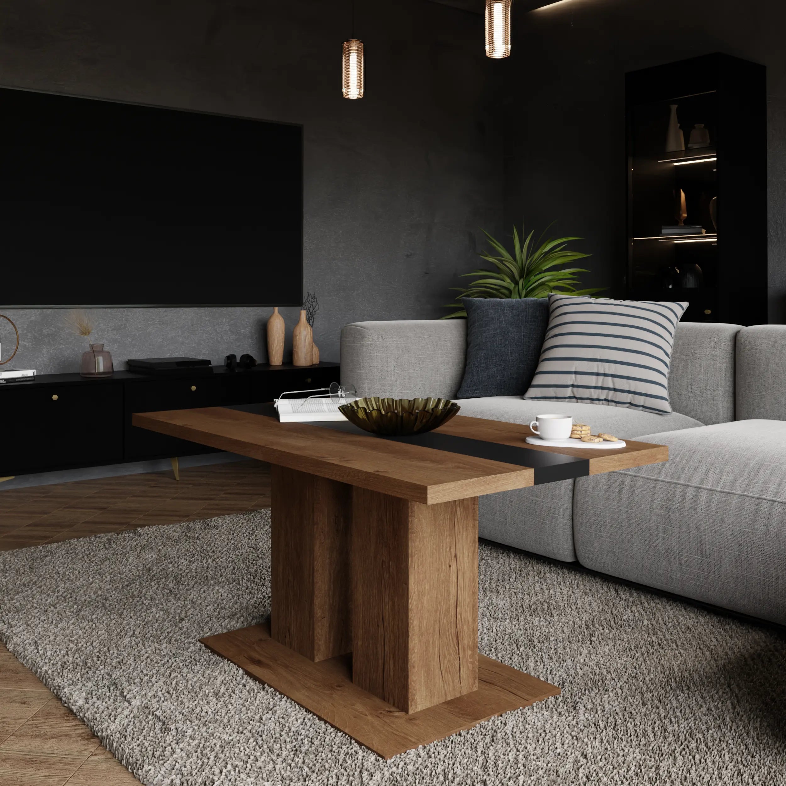 Ława Boston 110x60 cm Dąb Lefkas Nowoczesna Ława do Salonu Stolik Kawowy Czekoladowy Dąb Milo Furniture