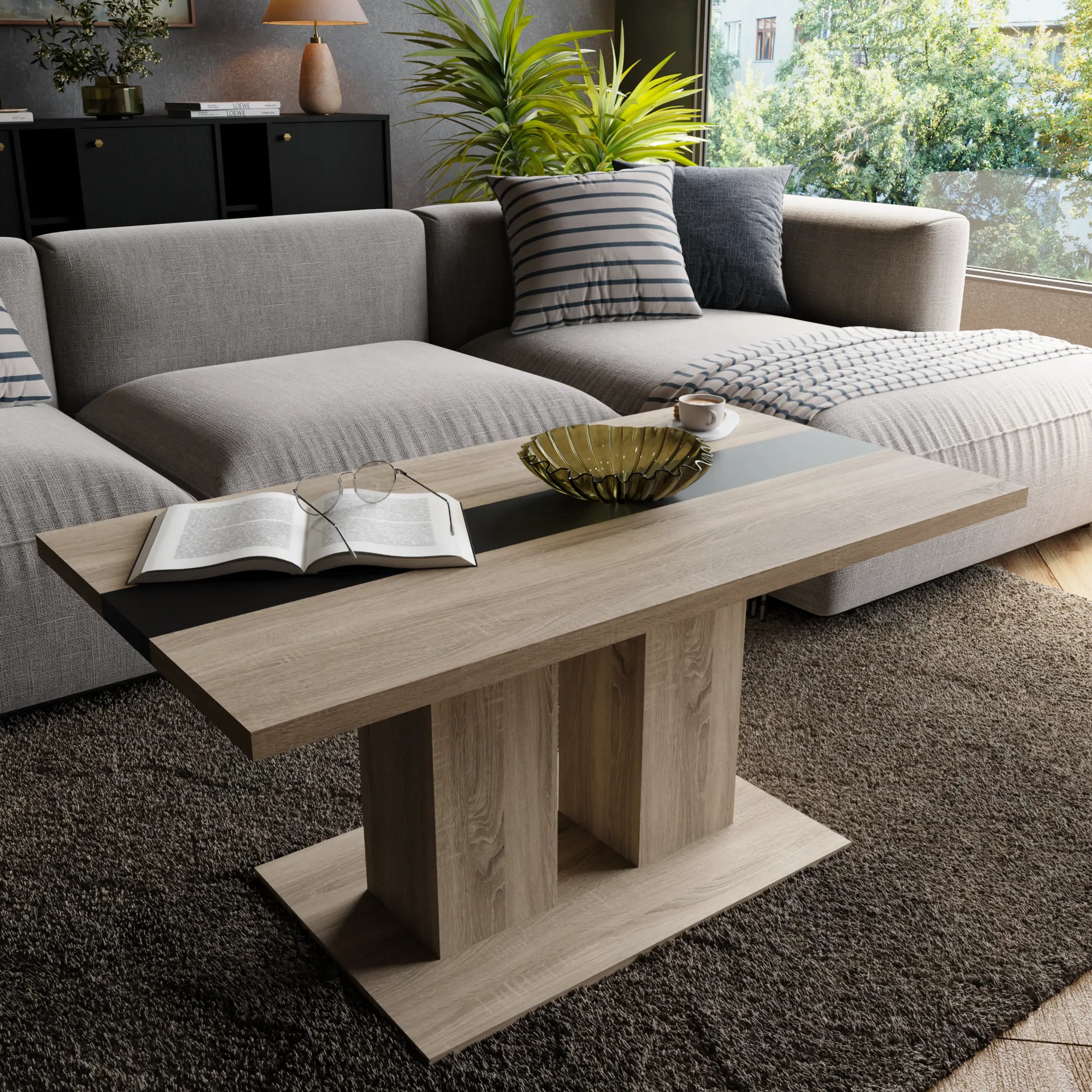 Ława Boston 110x60 cm Dąb Sonoma Nowoczesna Ława do Salonu Stolik Kawowy Milo Furniture