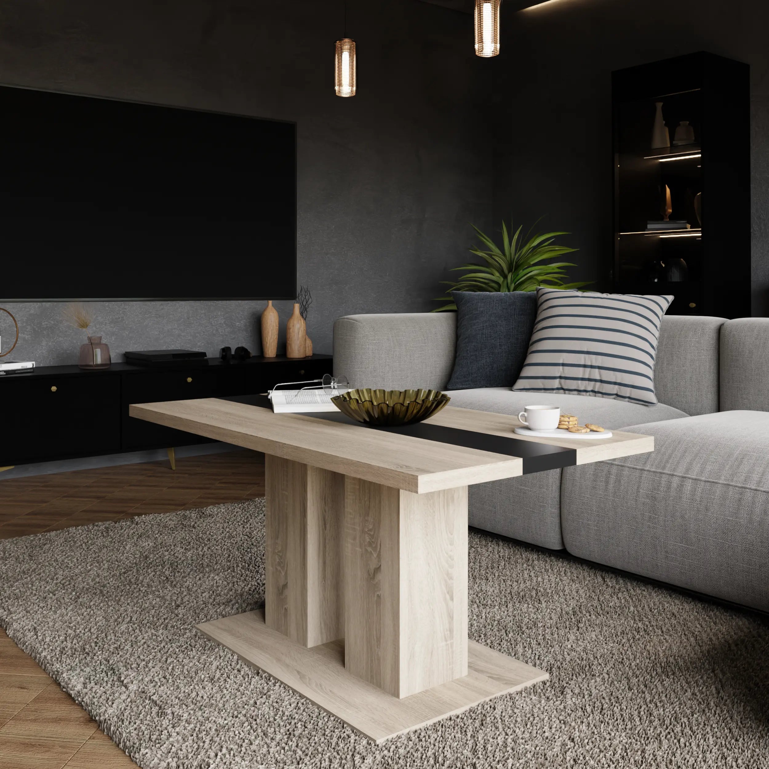 Ława Boston 110x60 cm Dąb Sonoma Nowoczesna Ława do Salonu Stolik Kawowy Milo Furniture