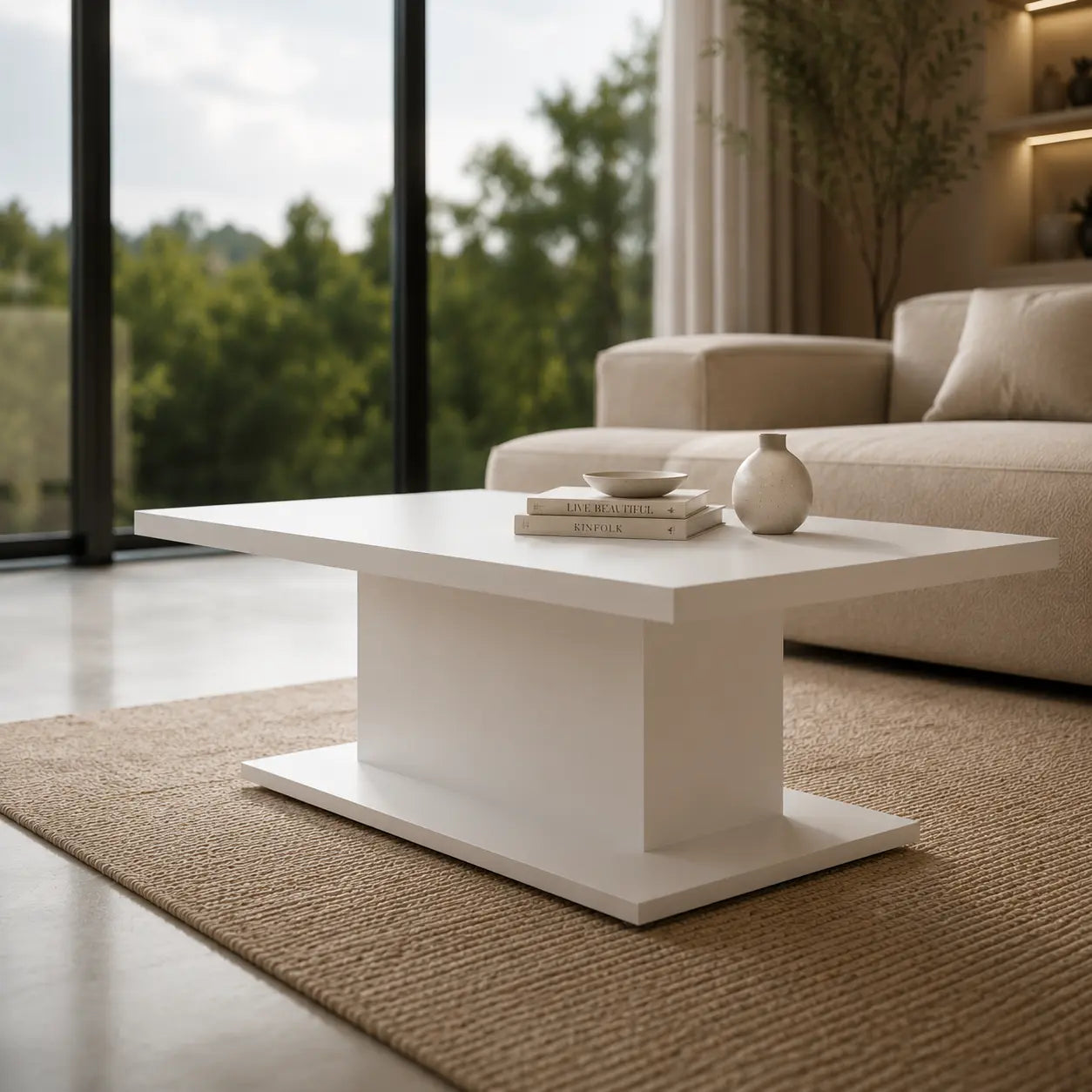 Ława Denver 110x60 cm Biała Nowoczesna Ława do Salonu Stolik Kawowy Milo Furniture