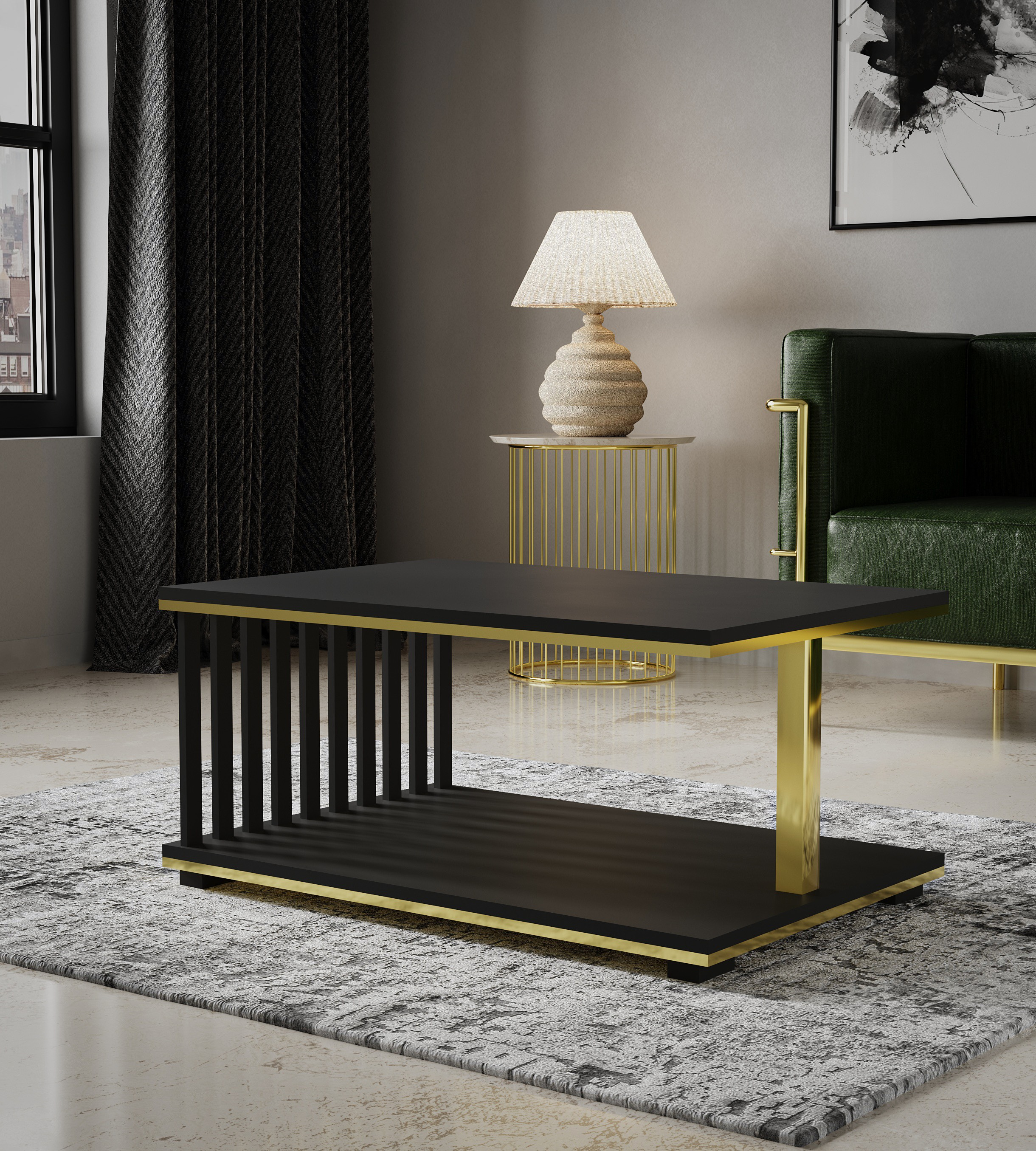 Ława do Salonu Czarna Złota 110×60 ONYX GOLD