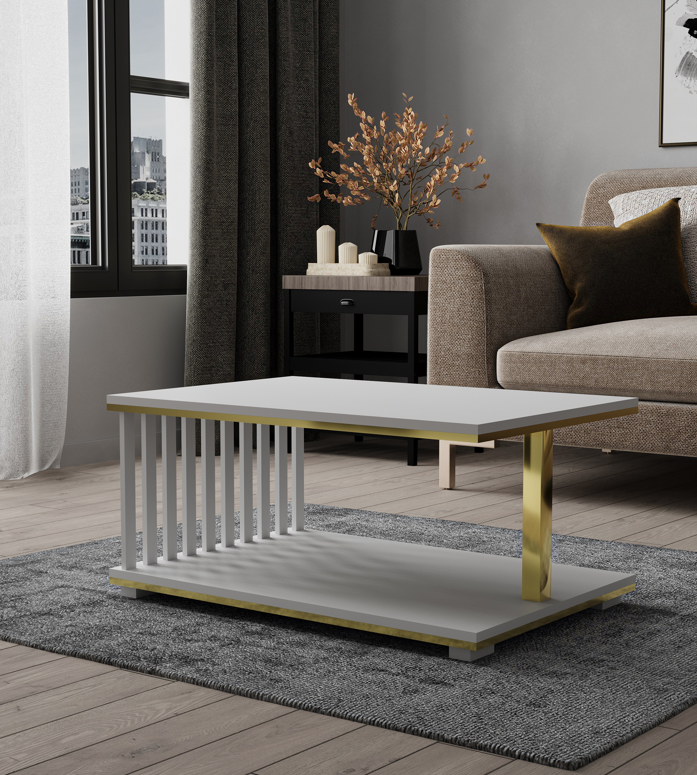 Ława do Salonu Biała Złota 110×60 BIANCA LUX