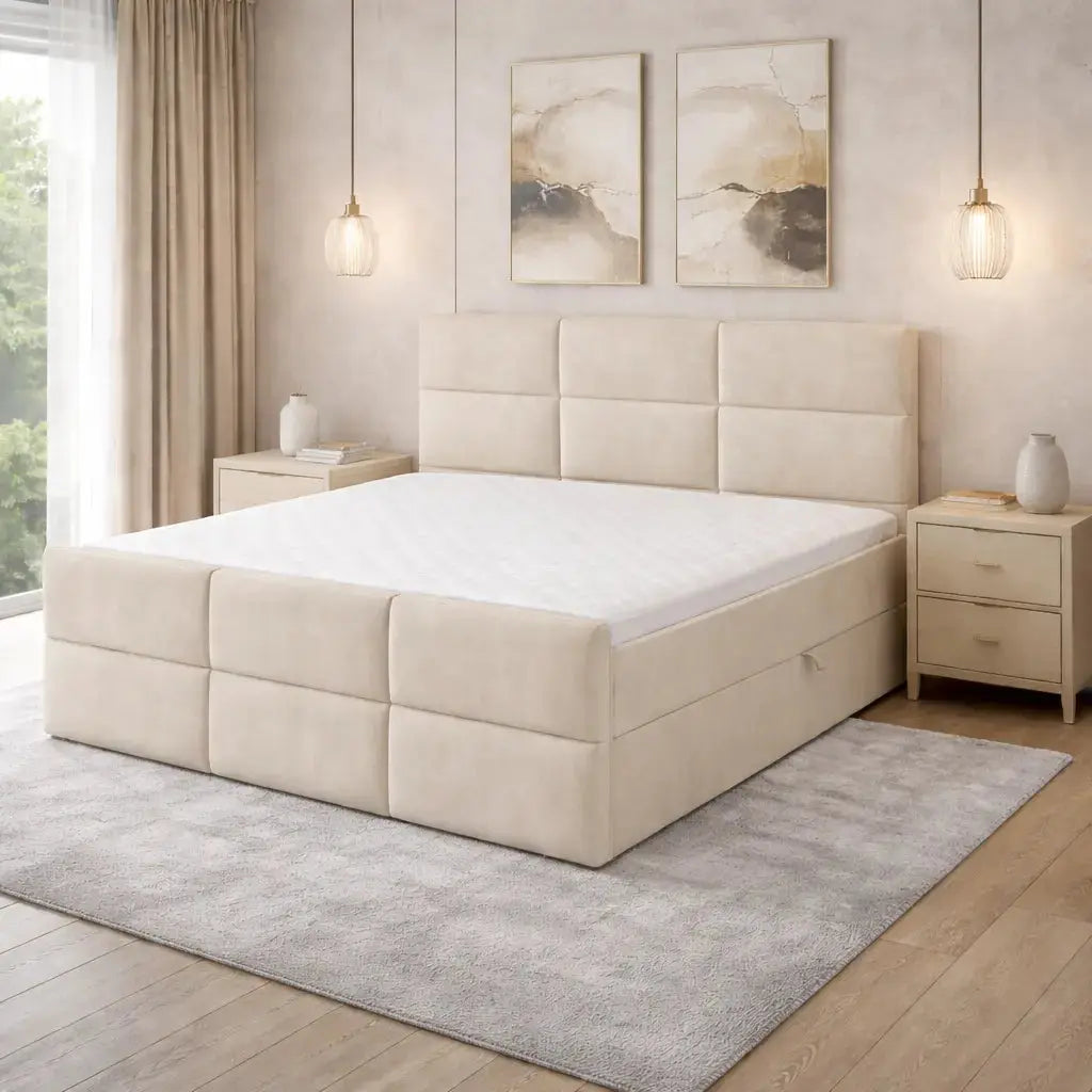 Łóżko Kontynentalne 120-200x200 z Materacem i Pojemnikiem KIKO Milo Furniture