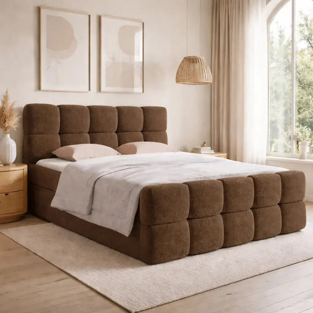 Łóżko Kontynentalne LENA 140–180x200 z Materacem Pojemnik Nowoczesne Milo Furniture