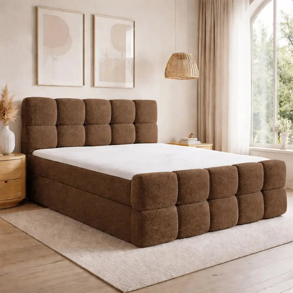 Łóżko Kontynentalne LENA 140–180x200 z Materacem Pojemnik Nowoczesne Milo Furniture