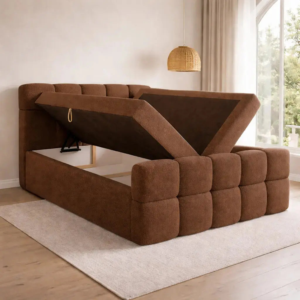 Łóżko Kontynentalne LENA 140–180x200 z Materacem Pojemnik Nowoczesne Milo Furniture