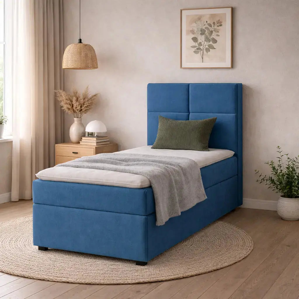 Łóżko Kontynentalne NANI 90x200 z Materacem Pojemnik Monolith Boucle Komfort Milo Furniture