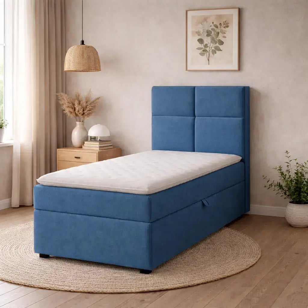 Łóżko Kontynentalne NANI 90x200 z Materacem Pojemnik Monolith Boucle Komfort Milo Furniture