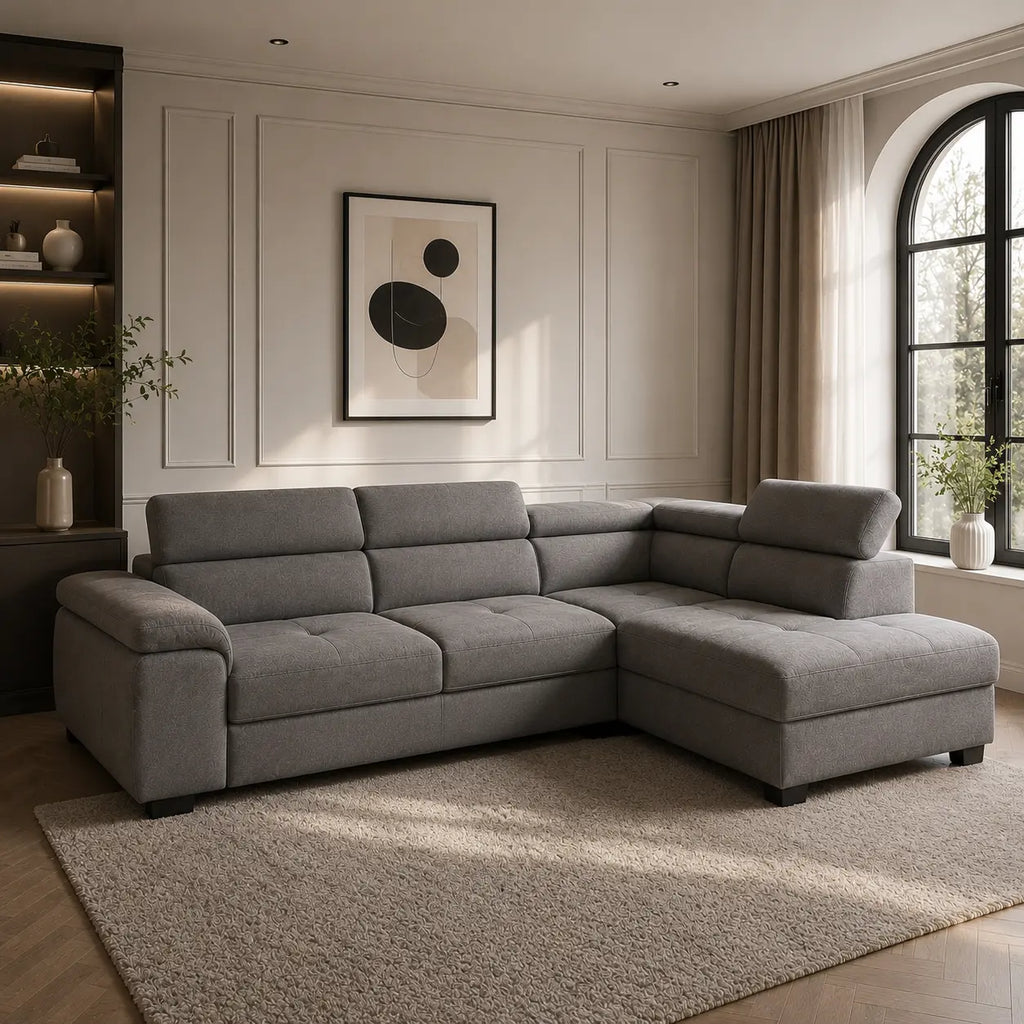 Narożnik z Funkcją Spania 275x202cm TALVARO – Kanapa Narożna L z Zagłówkami do Salonu Milo Furniture