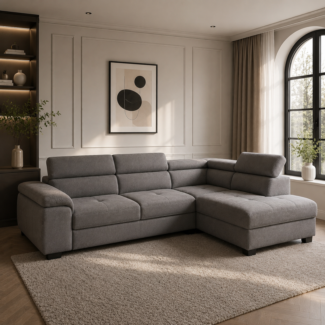 Narożnik z Funkcją Spania 275x202cm TALVARO – Kanapa Narożna L z Zagłówkami do Salonu