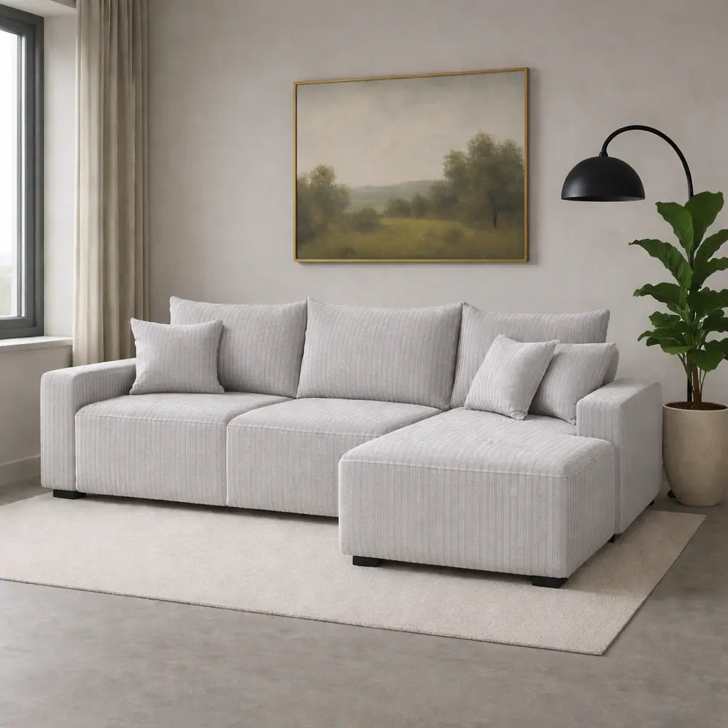 Mały Narożnik z Funkcją Spania i Pojemnikiem na Pościel TEDEN – sztruksowy, nowoczesny do salonu Milo Furniture