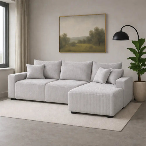 Mały Narożnik z Funkcją Spania i Pojemnikiem na Pościel TEDEN – sztruksowy, nowoczesny do salonu Milo Furniture