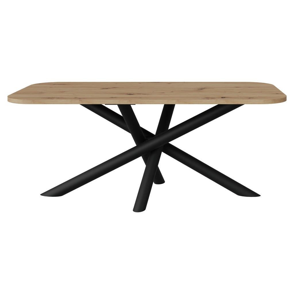 Stół OSLO 185×90cm Dąb Artisan – Zaokrąglony Blat, Czarna Metalowa Podstawa Milo Furniture