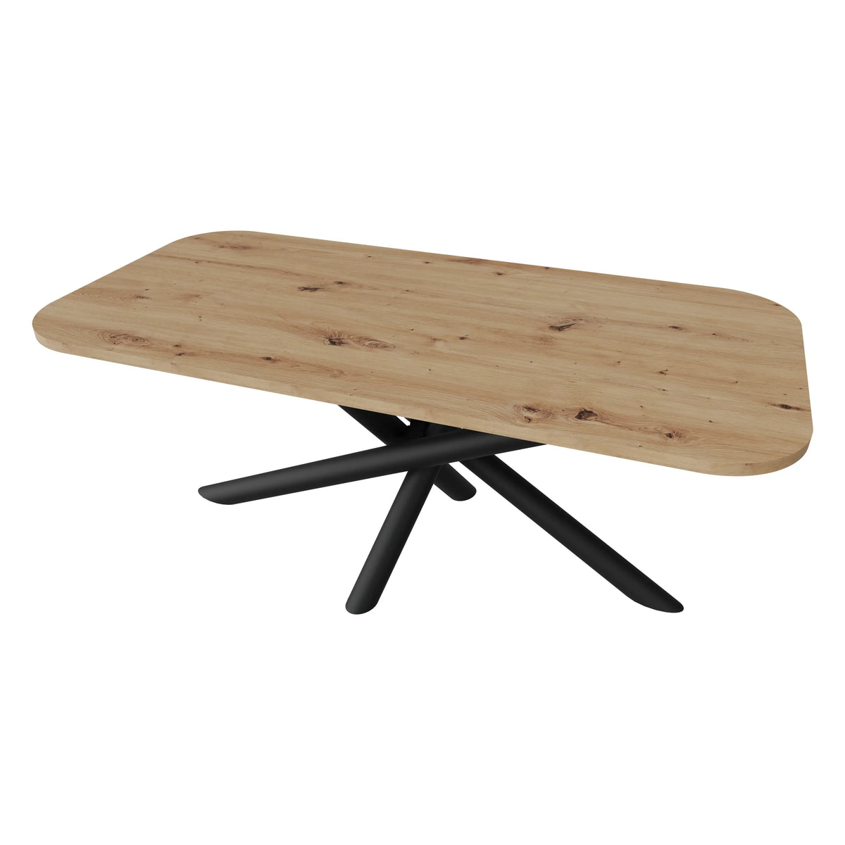 Stół OSLO 185×90cm Dąb Artisan – Zaokrąglony Blat, Czarna Metalowa Podstawa Milo Furniture