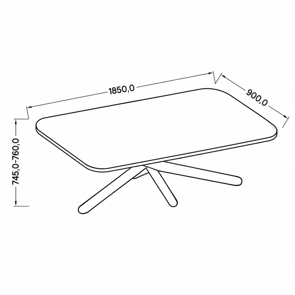 Stół OSLO 185×90cm Dąb Artisan – Zaokrąglony Blat, Czarna Metalowa Podstawa Milo Furniture