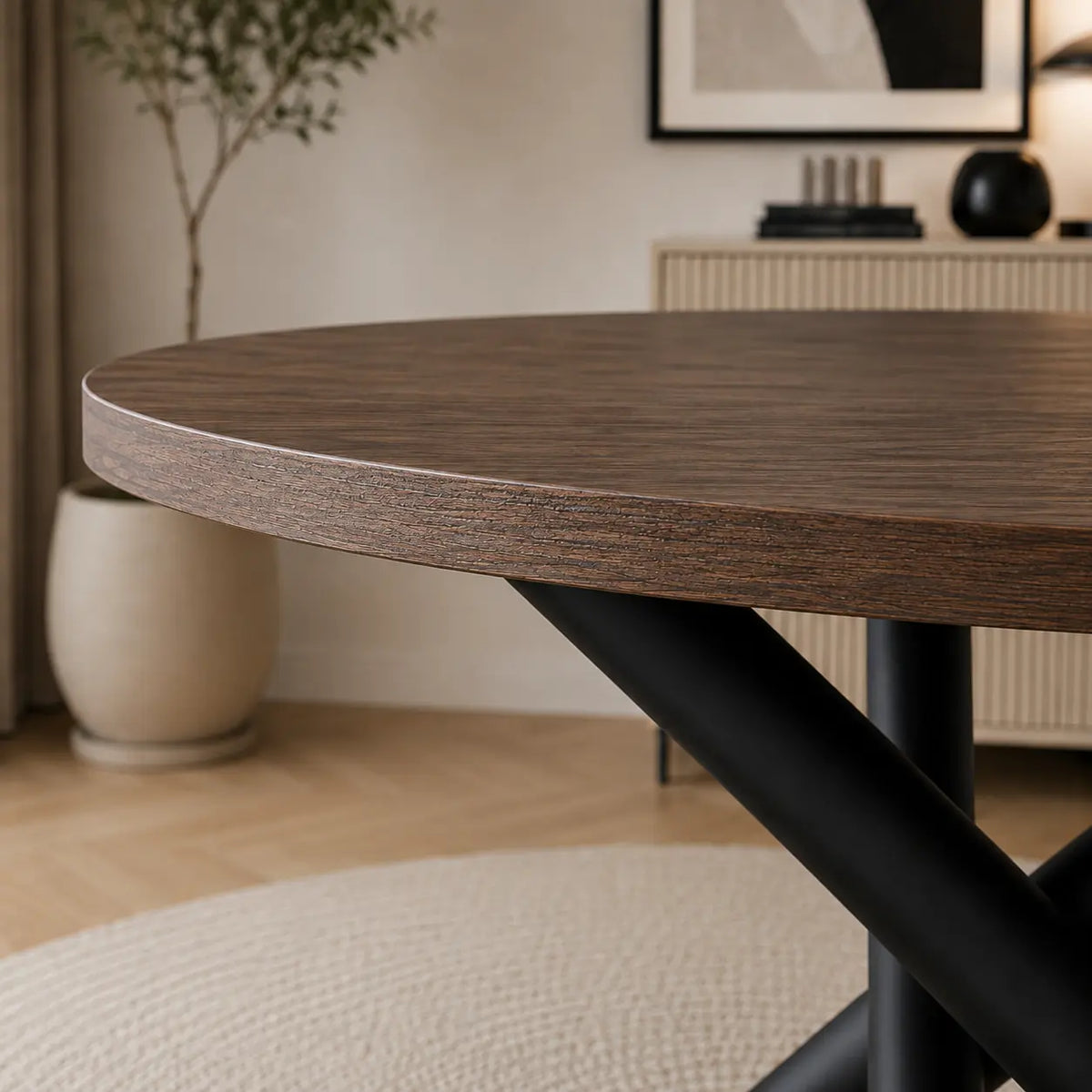 Stół Okrągły OSLO 110cm Orzech Wisconsin – Nowoczesny Stół dla 4 Osób Milo Furniture