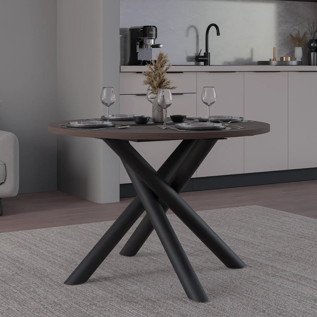 Stół Okrągły OSLO 110cm Orzech Wisconsin – Nowoczesny Stół dla 4 Osób Milo Furniture