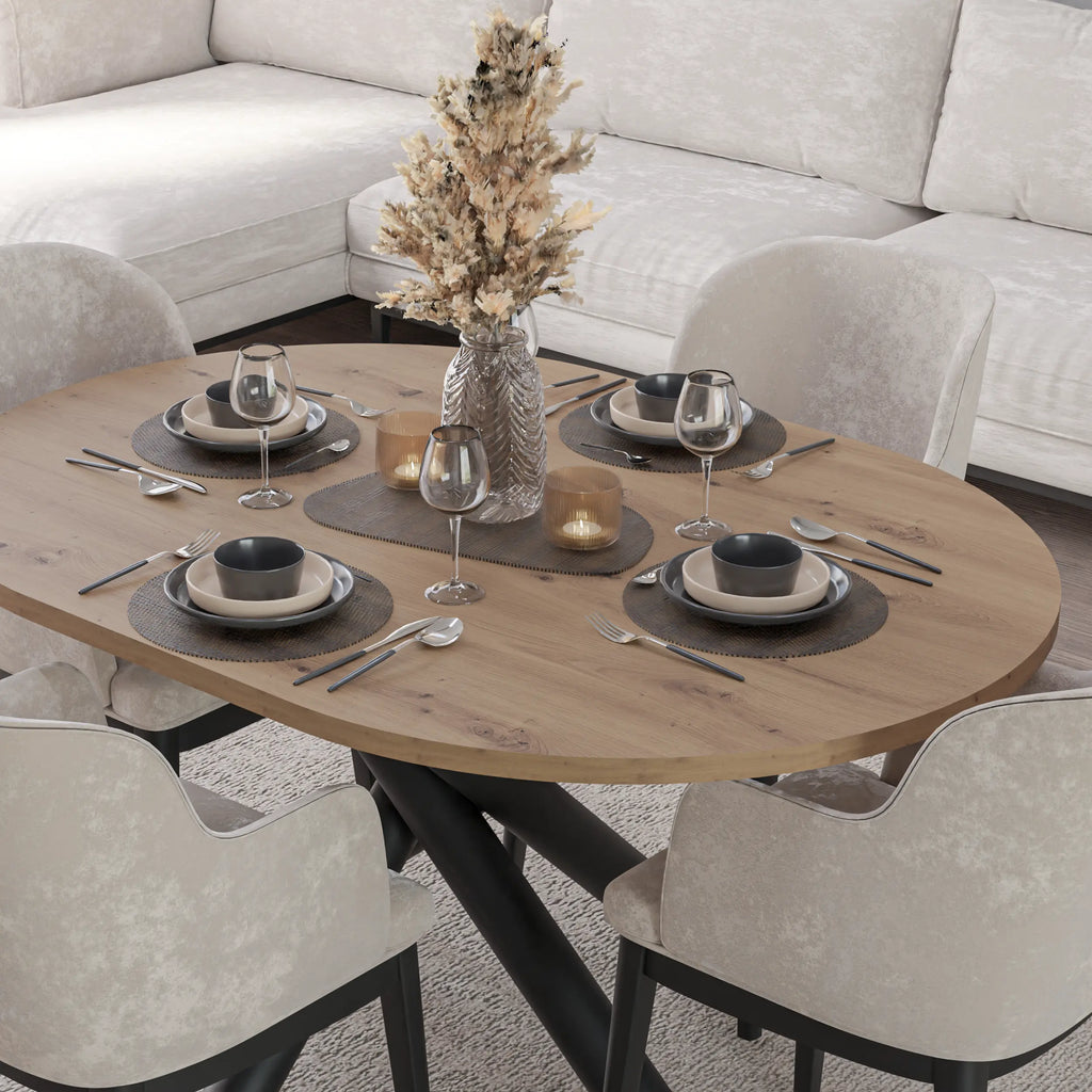 Stół OSLO Owalny 138×100cm Dąb Artisan – Czarna Metalowa Podstawa Milo Furniture