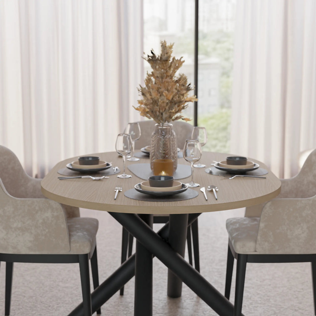 Stół OSLO Owalny 138×100cm Dąb Lindberg – Czarna Metalowa Podstawa Milo Furniture