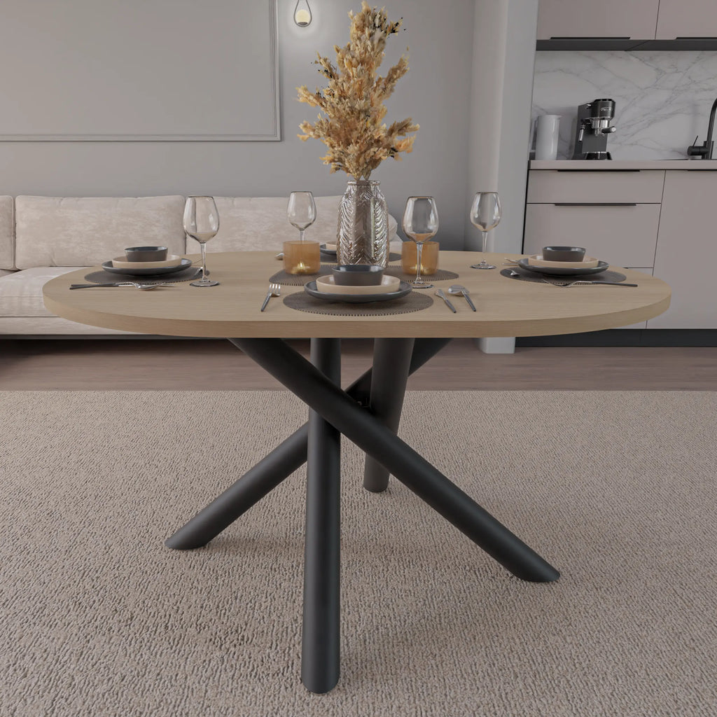 Stół OSLO Owalny 138×100cm Dąb Lindberg – Czarna Metalowa Podstawa Milo Furniture