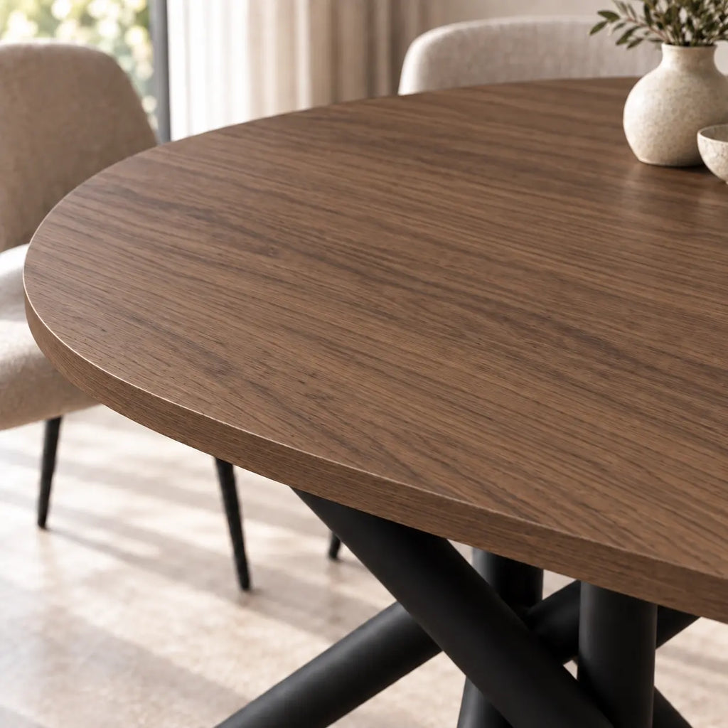 Stół OSLO Owalny 138×100cm Orzech Wisconsin – Czarna Metalowa Podstawa Milo Furniture