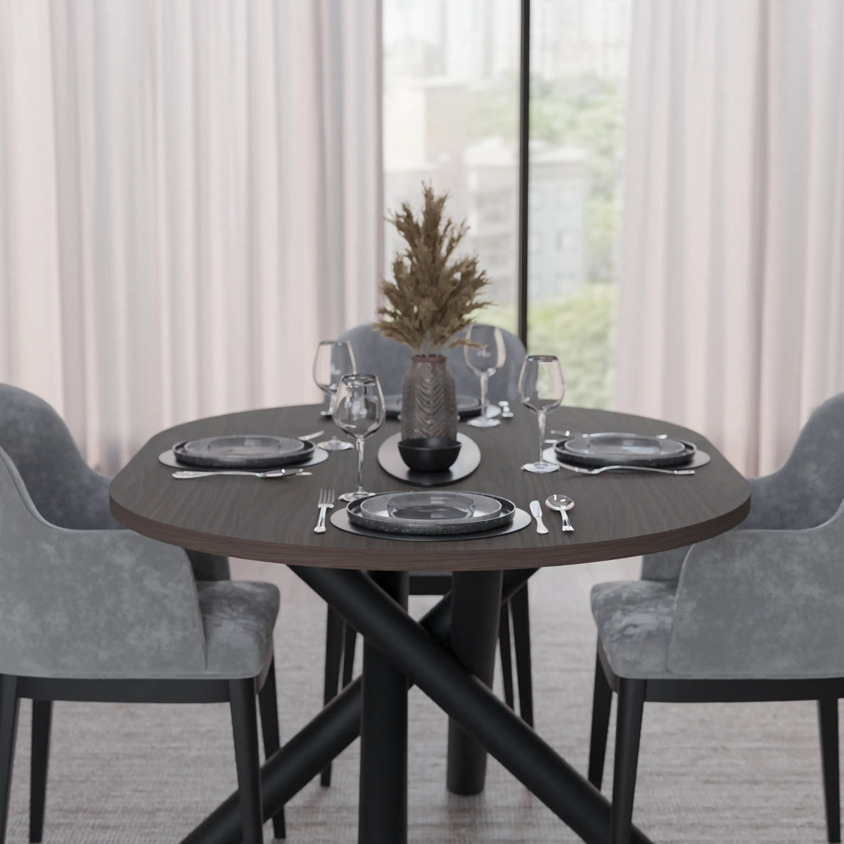 Stół OSLO Owalny 138×100cm Orzech Wisconsin – Czarna Metalowa Podstawa Milo Furniture