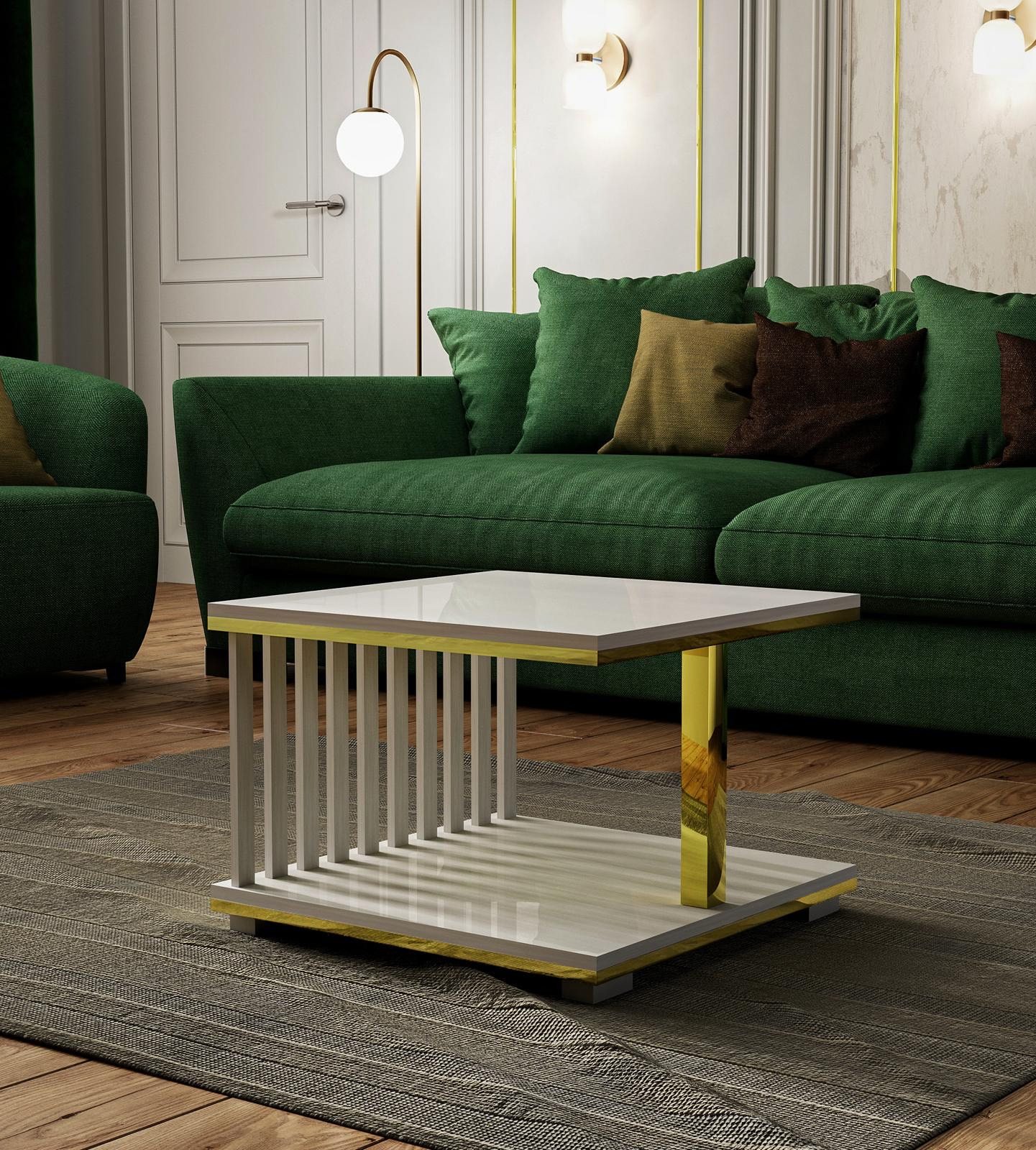 Stolik Kawowy Aureum Blanc Biały/Złoto 60x60 w eleganckim duecie