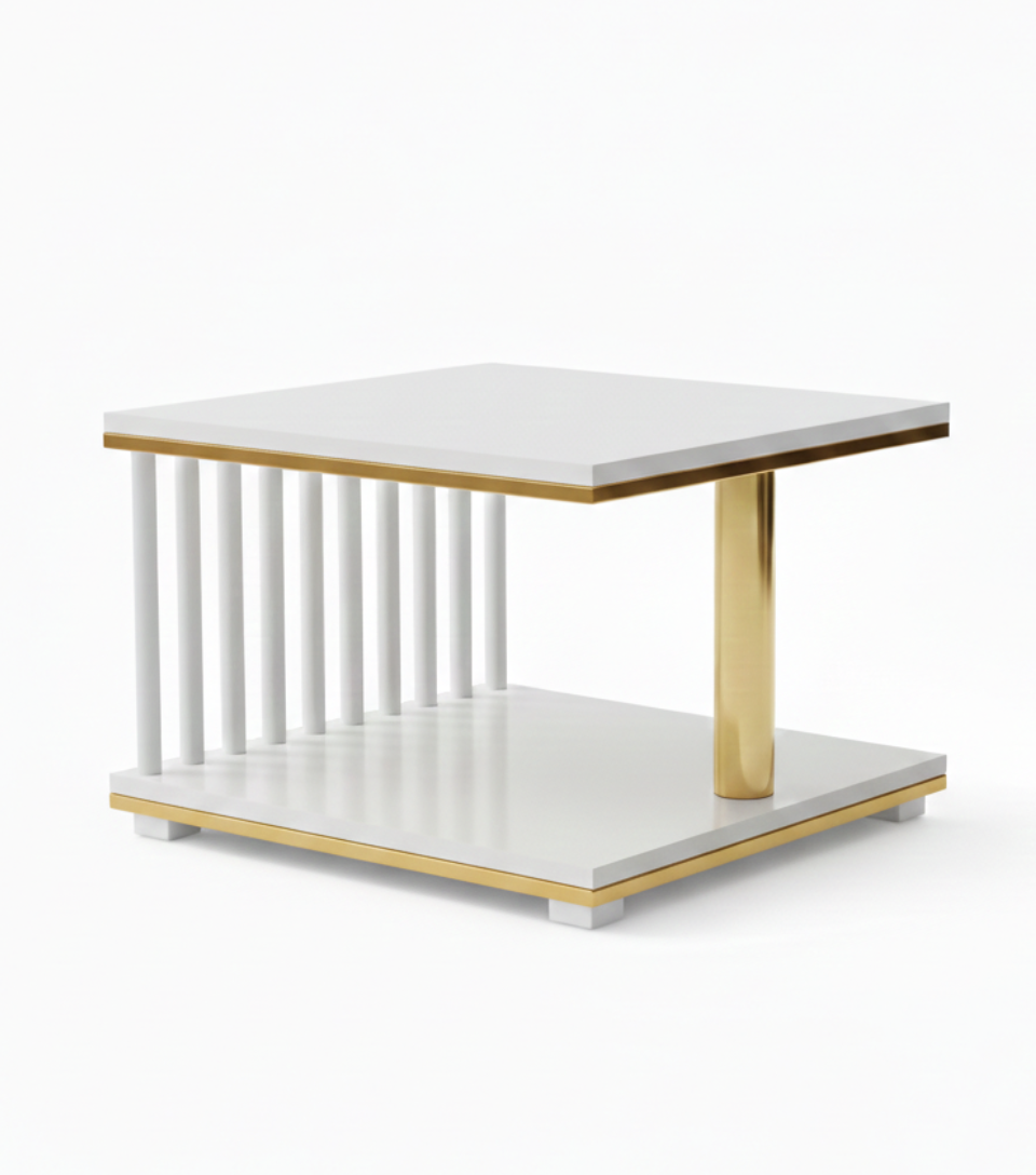 Stolik Kawowy Glamour Biały Złoty 60×60 Aureum Blanc