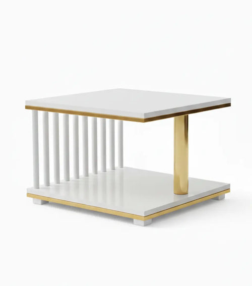 Stolik Kawowy Glamour Biały Złoty 60×60 Aureum Blanc Milo Furniture