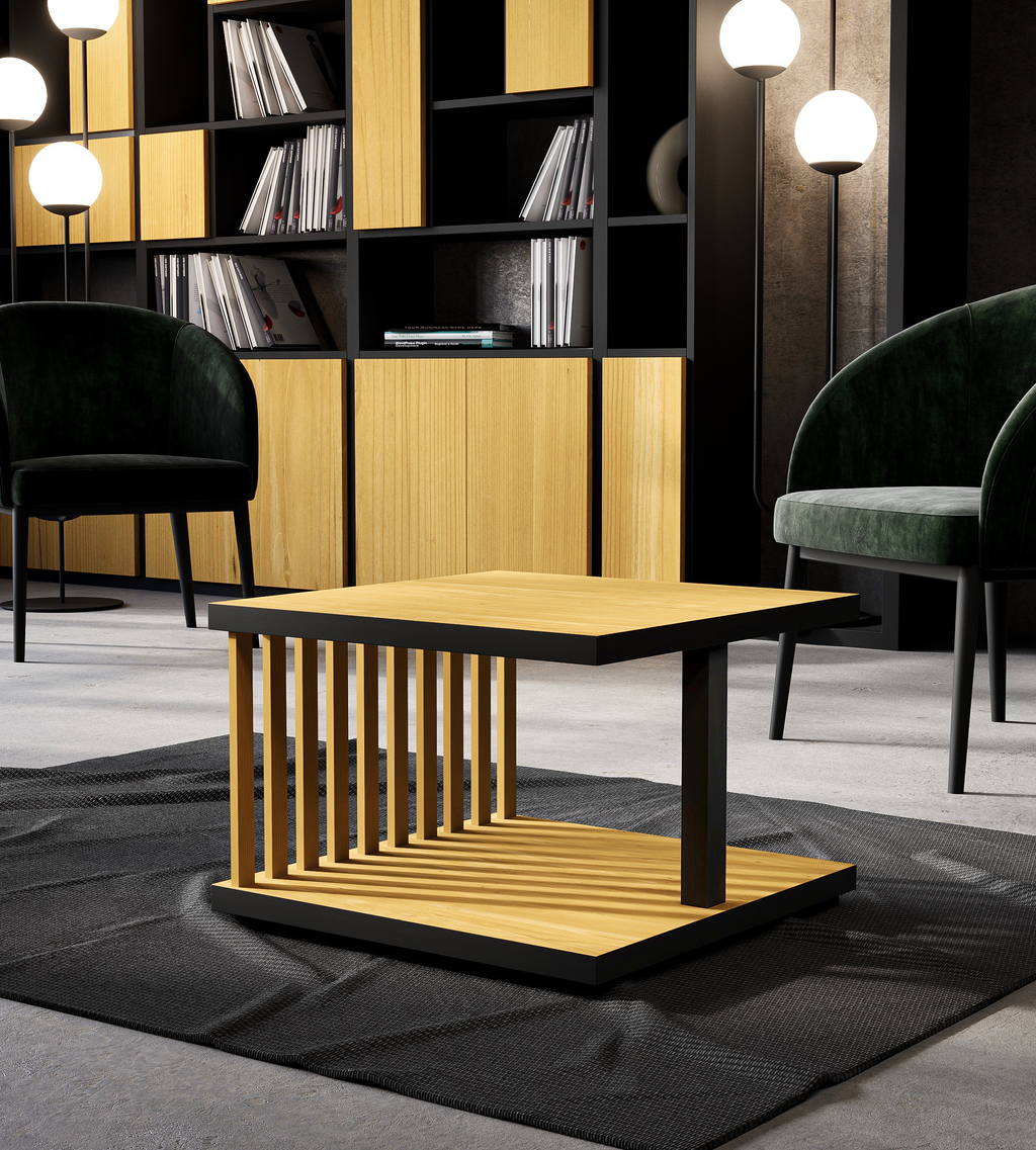 Stolik Kawowy Nordic Oak Dąb Artisan /Czarny 60x60 - naturalna prostota z klasą